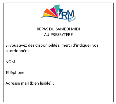Coupon inscription pour les repas du samedi midi